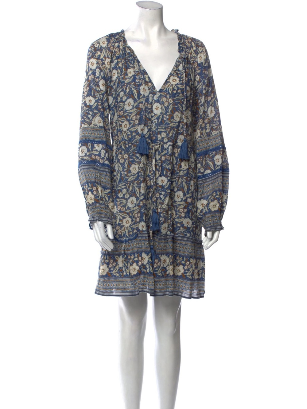 Boho Floral V-Neck Tunic Dress in Blue